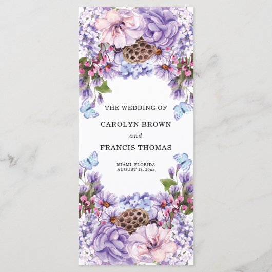 Floral Purple Watercolor Programme de mariage (Devant)