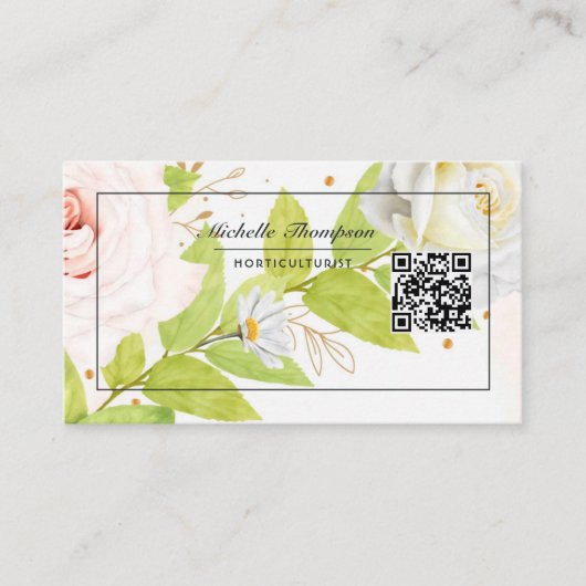 Floral QR Code Carte de visite (Devant)