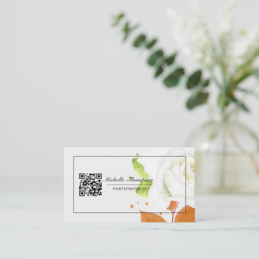 Floral QR Code Carte de visite (Debout devant)