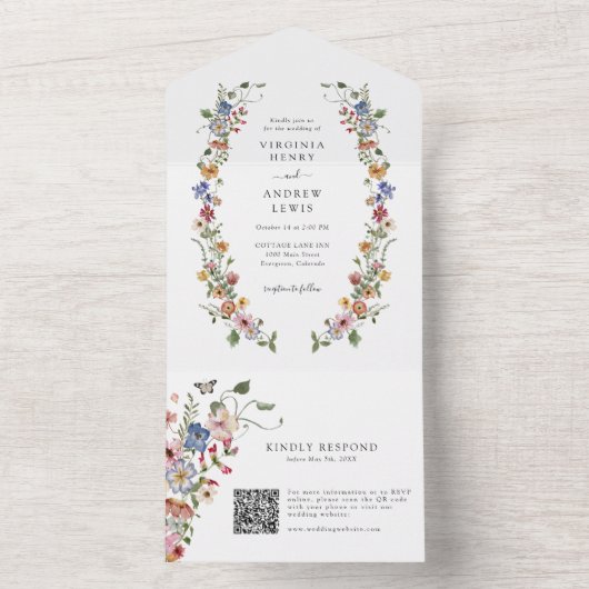 Floral QR Code Mariage tout en un Invitation (À l'intérieur)