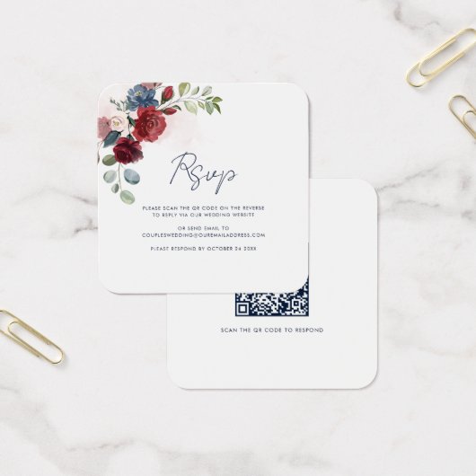 Floral QR Code Script Wedding RSVP Kaart (Kantoor)