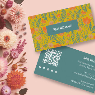 Floral QR Code Social Media Goud Groen Chic Visitekaartje