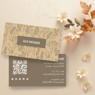 Floral QR Code Social Media Iconen Neutrals Chic Visitekaartje