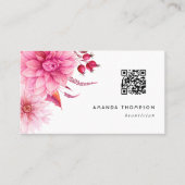 Floral QR-code voor Bourgogne en Blush Waterverf Visitekaartje (Voorkant)