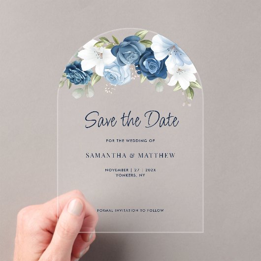 Floral QR Code Wedding Save the Date Aankondiging Acryl Uitnodigingen (Insitu (Draagbaar))