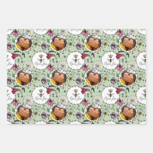 Floral Queen Bee Moederdag Foto Inpakpapier Vel (Voorkant 2)