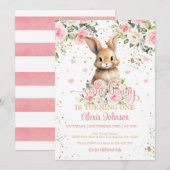 Floral Quelques Bunny Invitation Anniversaire - Do (Devant / Derrière)