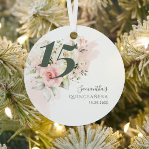 Floral Quinceanera 15th Birthday Greenery Pink Metalen Ornament