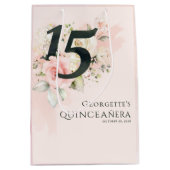 Floral Quinceanera 15th Birthday Pink Greenery Medium Cadeauzakje (Voorkant)