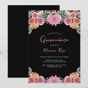 Floral Quinceanera Birthday Party Kaart