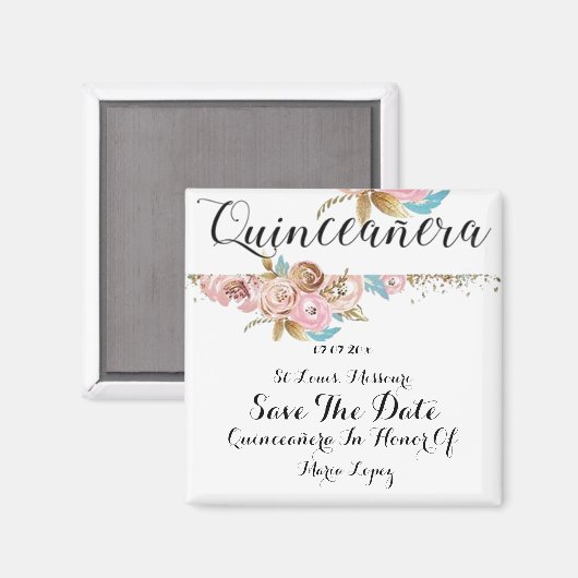 Floral Quinceanera sparen de datum Magnet Magneet (Voorkant / Achterkant)
