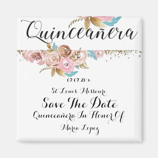 Floral Quinceanera sparen de datum Magnet Magneet (Voorkant)