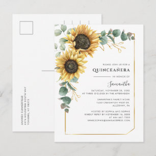 Floral Quinceanera Sunflower 15e verjaardag Uitnodiging Briefkaart