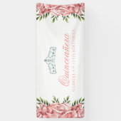 Floral Quinceanera, wit en roze Spandoek (Verticaal)