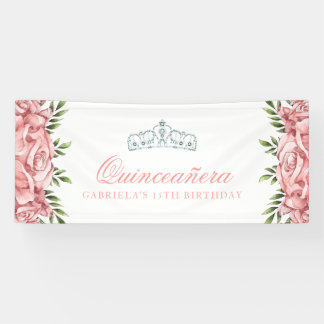 Floral Quinceanera, wit en roze Spandoek