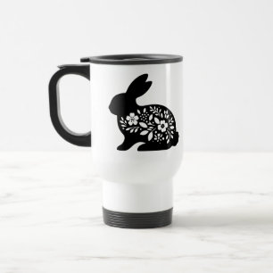 Floral Rabbit Stencil Mok – Schattigee Bunny Coffe