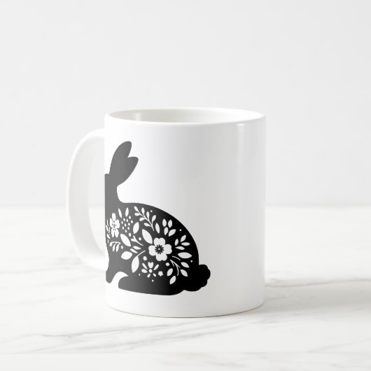 Floral Rabbit Stencil Mug – Cute Bunny Coffee (Devant gauche)
