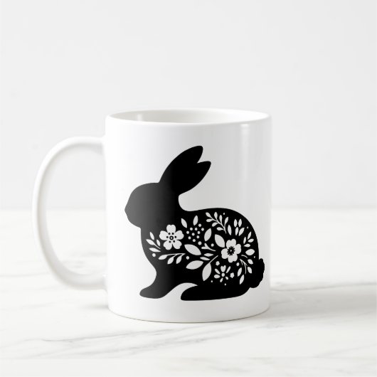Floral Rabbit Stencil Mug – Cute Bunny Coffee (Gauche)