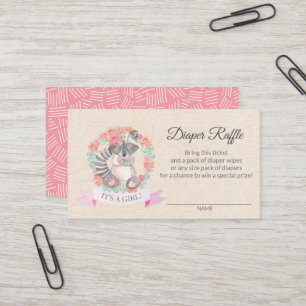 Floral Raccoon Baby shower Diaper Raffle Ticket