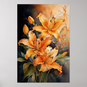 Floral Radiance - Waterverf Lily Flowers Art Poster