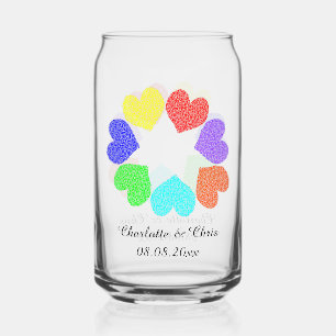 Floral Rainbow Love Hearts Custom Wedding Blikvorm Glas
