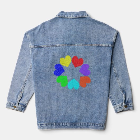 Floral Rainbow Love Hearts Denim Jacket (Achterkant)