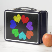 Floral Rainbow Love Hearts Metal Lunch Box (En situation)