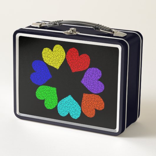 Floral Rainbow Love Hearts Metal Lunch Box (Devant)