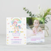 Floral Rainbows Unicorn Birthday Invitations photo (Debout devant)