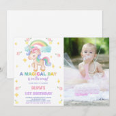Floral Rainbows Unicorn Birthday Invitations photo (Devant / Derrière)