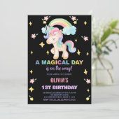 Floral Rainbows Unicorn Invitations d'anniversaire (Debout devant)