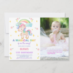 Floral Rainbows Unicorn Verjaardag Uitnodigingen f