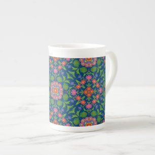 Floral Rangoli over Deep Blue Bone China Mok