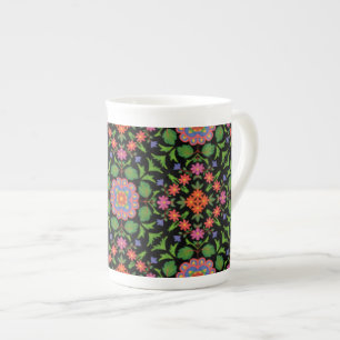 Floral Rangoli Pattern on Black China Mok