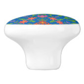 Floral Rangoli Pattern on Blue Ceramic Knob Keramische Knop (Zijkant)