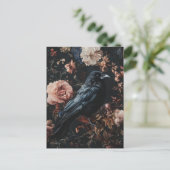 Floral Raven Crow Gothic Briefkaart (Staand voorkant)