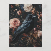 Floral Raven Crow Gothic Briefkaart (Voorkant)