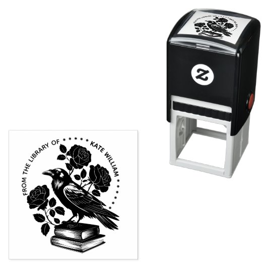 Floral Raven Ex libris Zelfinktstempel Zelfinktende Stempel (In situ)