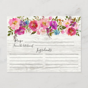 Floral Recipe Card voor Waterverf van hout Briefkaart