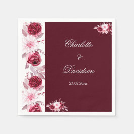 Floral Red Burgundy Blush Pink Waterverf Weddensch Servet