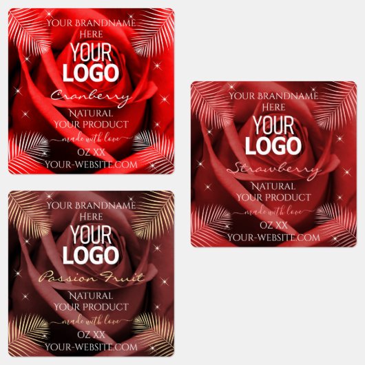 Floral Red Burgundy Product Packaging Labels Logo (Groep)