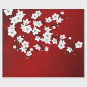 Floral Red en White Cherry Blossom Cadeaupapier (Vlak)