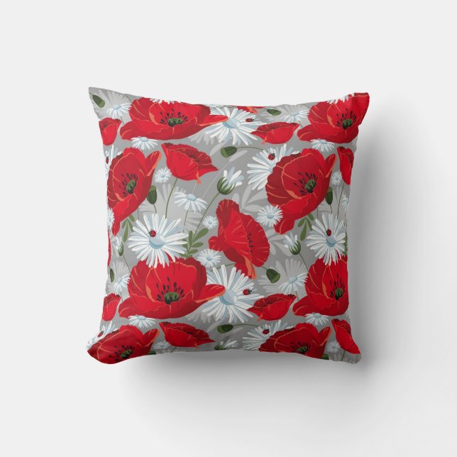 Floral Red en White Kussen (Voorkant)