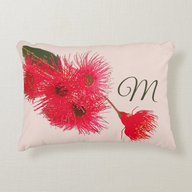 Floral Red Eucalyptus Flower Monogram Accent Kussen (Voorkant)