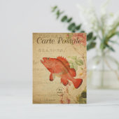  Floral Red Fish Roses Frans Briefkaart (Staand voorkant)