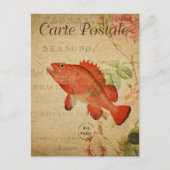  Floral Red Fish Roses Frans Briefkaart (Voorkant)