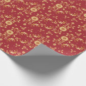 Floral Red Gold Stars kerstfeest Metallic Cadeaupapier (Hoek)