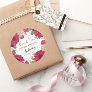 Floral Red Green Wedding Thank You Ronde Sticker