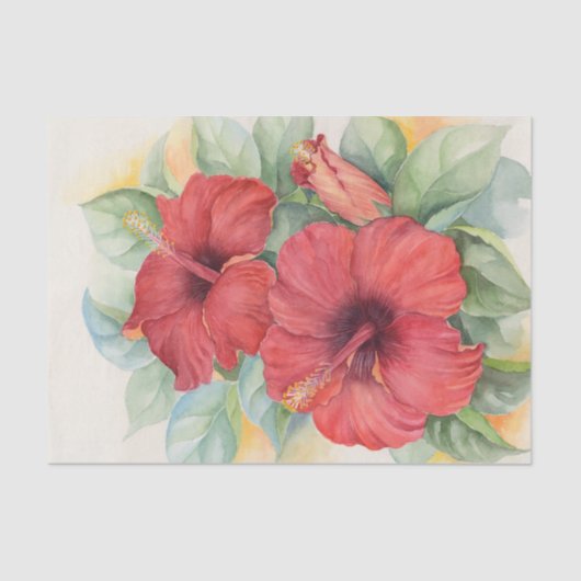 Floral Red Hibiscus Decoupage Waterverf Tissuepapier (Voorkant)