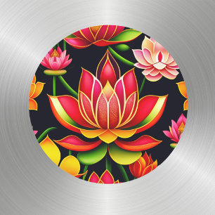 Floral Red Lotus Flower Illustration Ronde Sticker